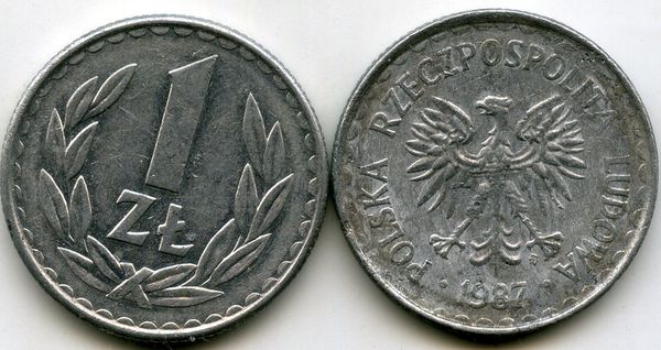 Монета 1 злотый 1987г Польша