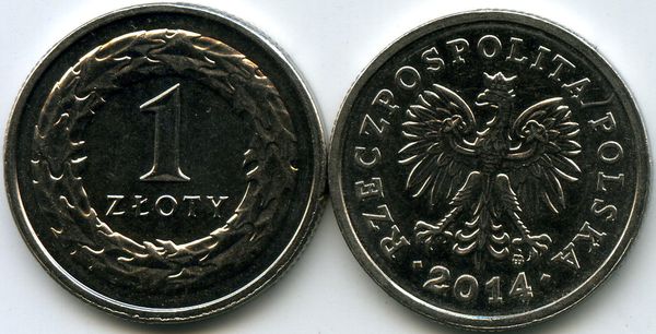 Монета 1 злотый 2014г Польша