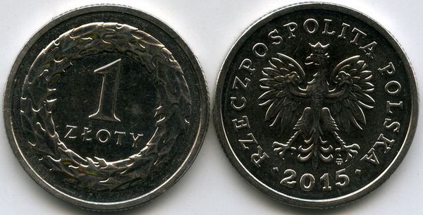 Монета 1 злотый 2015г Польша