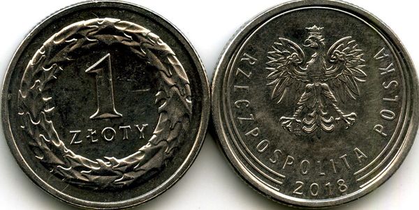 Монета 1 злотый 2018г Польша