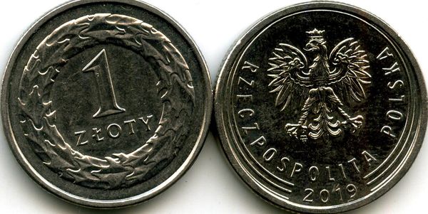 Монета 1 злотый 2019г Польша