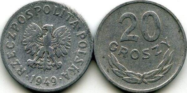 Монета 20 грош 1949г Польша