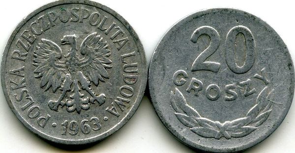 Монета 20 грош 1963г Польша