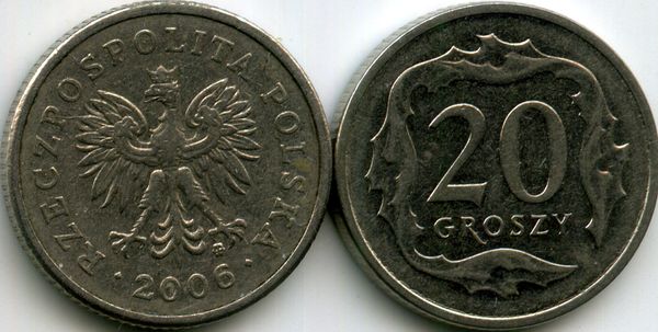 Монета 20 грош 2006г Польша