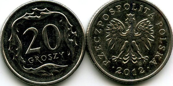 Монета 20 грош 2012г Польша