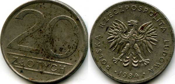 Монета 20 злотых 1984г Польша