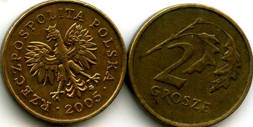 Монета 2 гроша 2005г Польша