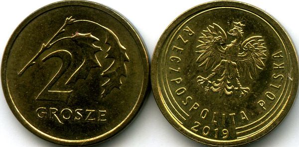 Монета 2 гроша 2019г Польша
