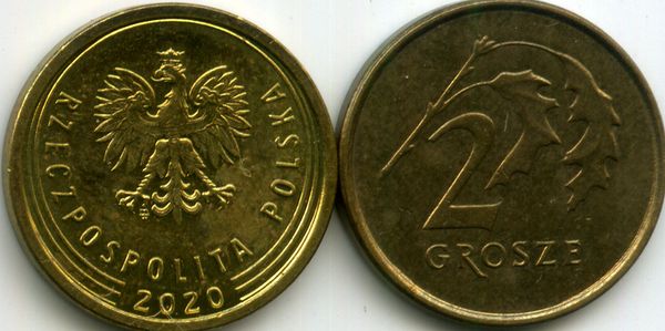Монета 2 гроша 2020г Польша