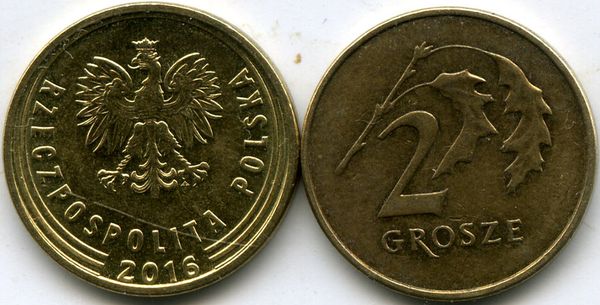 Монета 2 гроша 2016г Польша