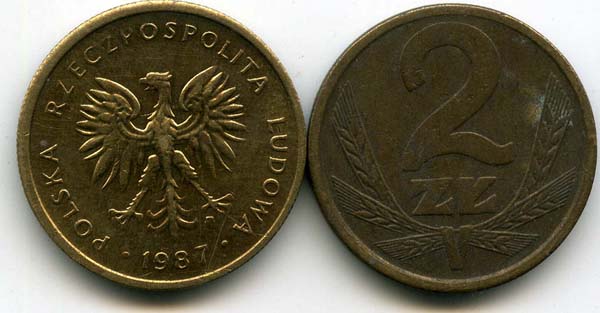 Монета 2 злотых 1987г Польша