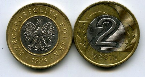 Монета 2 злотых 1994г Польша
