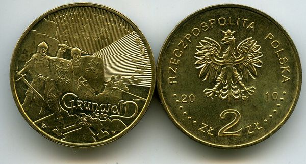 Монета 2 злотых 2010г Грюнвальд Польша