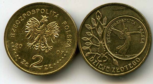 Монета 2 злотых 2007г история злотого Польша