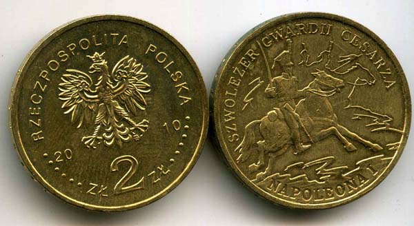 Монета 2 злотых 2010г кавалерист Наполеона Польша