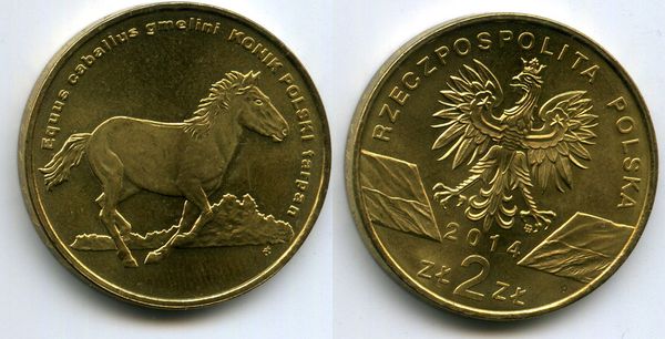 Монета 2 злотых 2014г пони Польша