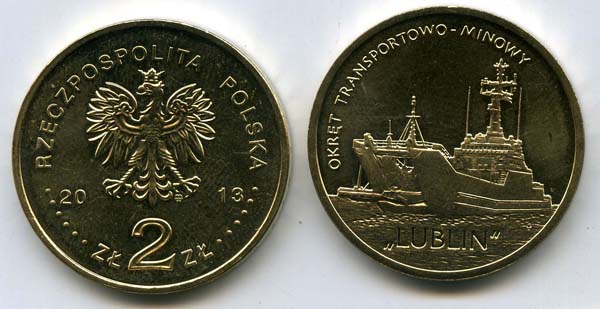 Монета 2 злотых минёр Люблин 2013г Польша