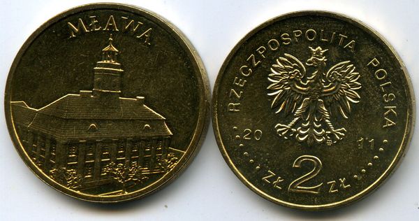 Монета 2 злотых 2011г Млава Польша