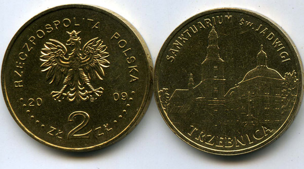 Монета 2 злотых 2009г Тшебница Польша