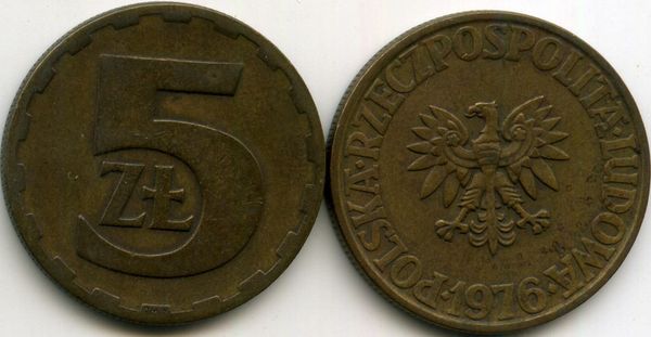 Монета 5 злотых 1976г Польша