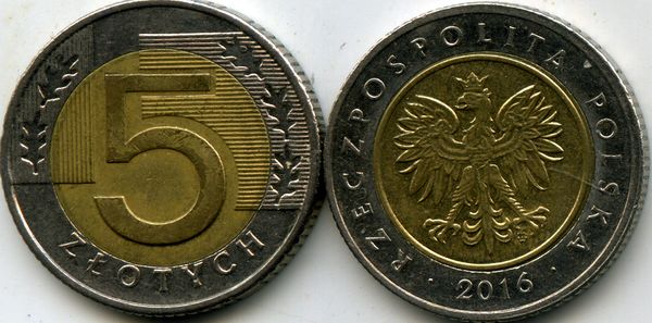 Монета 5 злотых 2016г Польша