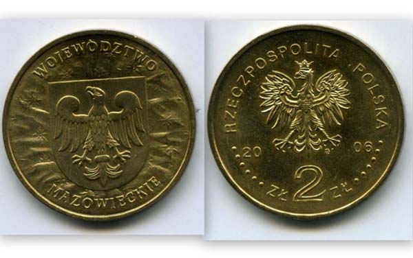 Монета 2 злотые 2004г Мазовецкое воеводство Польша