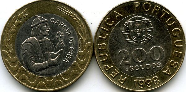 Монета 200 эскудо 1998г Португалия