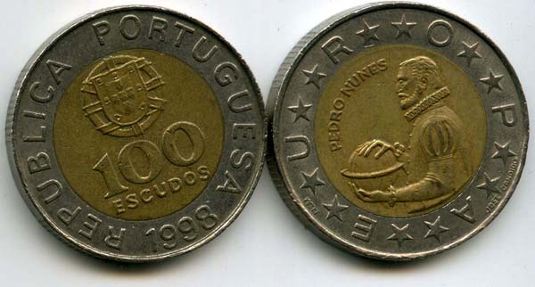 Монета 100 эскудо 1998г Португалия