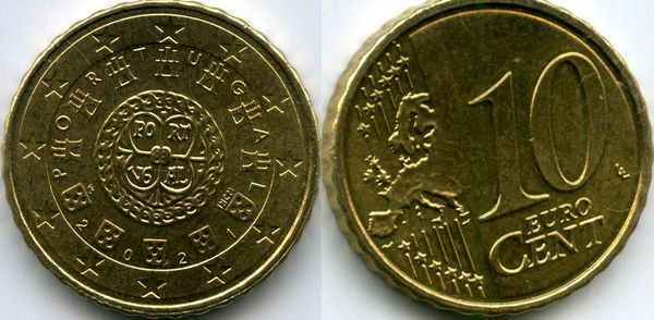 Монета 10 евроцент 2021г Португалия