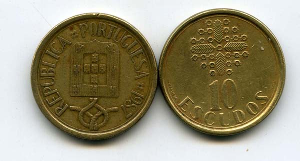 Монета 10 эскудо 1987г Португалия
