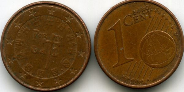 Монета 1 евроцент 2007г Португалия