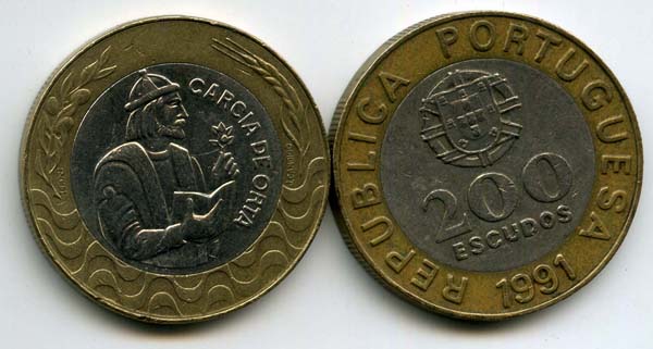 Монета 200 эскудо 1991г Португалия