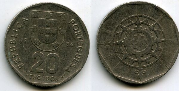 Монета 20 эскудо 1986г Португалия