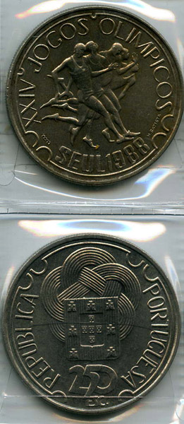 Монета 250 эскудо 1988г 24 олимпиада Португалия
