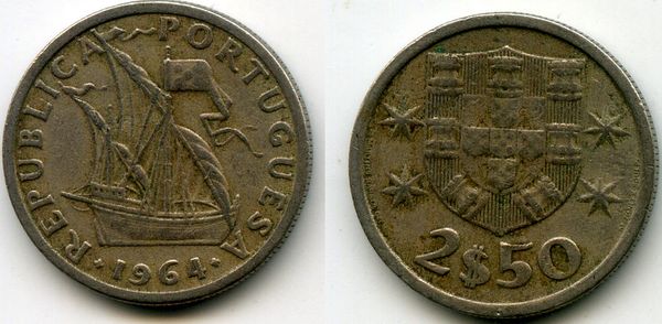 Монета 2,5 эскудо 1964г Португалия