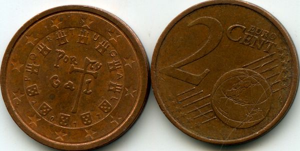 Монета 2 евроцента 2017г Португалия