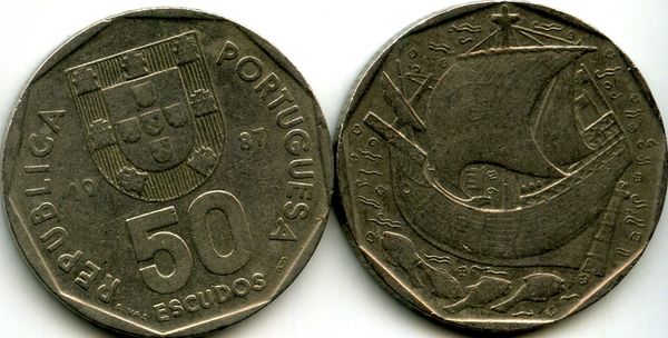 Монета 50 эскудо 1987г Португалия