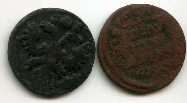 Монета полушка 1735г Россия