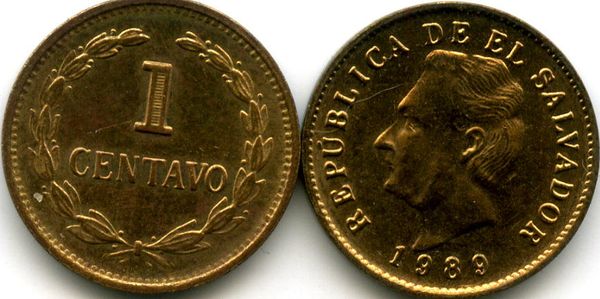 Монета 1 сентаво 1989г Сальвадор