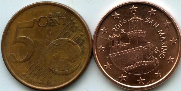 Монета 5 евроцентов 2006г Сан-Марино