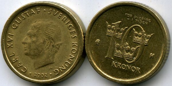 Монета 10 крон 2002г Швеция