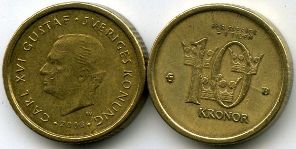 Монета 10 крон 2008г Швеция
