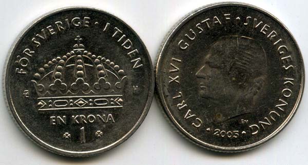 Монета 1 крона 2005г Швеция