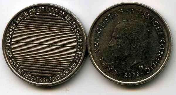 Монета 1 крона 2009г 200 лет Швеция