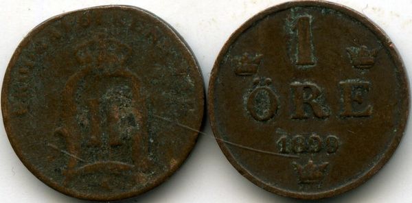 Монета 1 эрэ 1899г Швеция