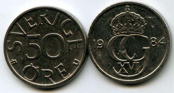 Монета 50 эрэ 1984г Швеция