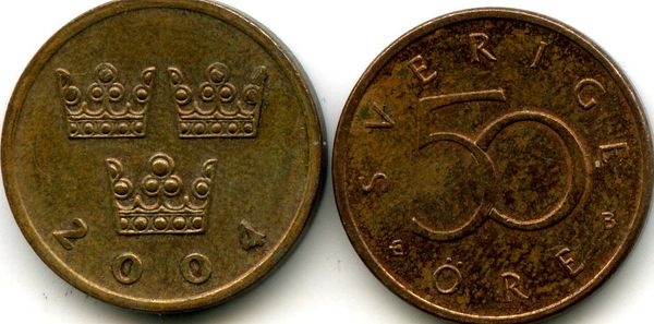 Монета 50 эрэ 2004г Швеция