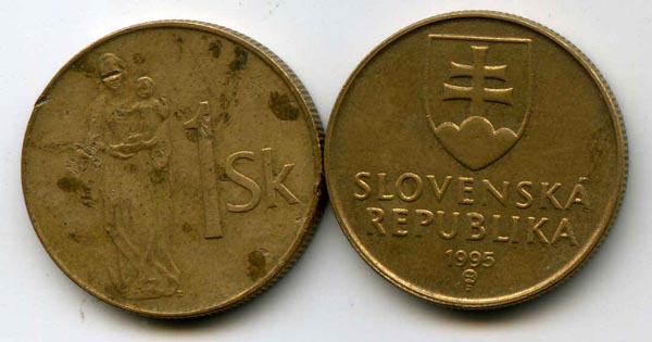 Монета 1 крона 1995г Словакия