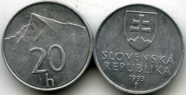 Монета 20 геллеров 1993г Словакия