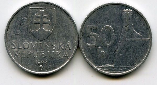 Монета 50 геллеров 1993г Словакия